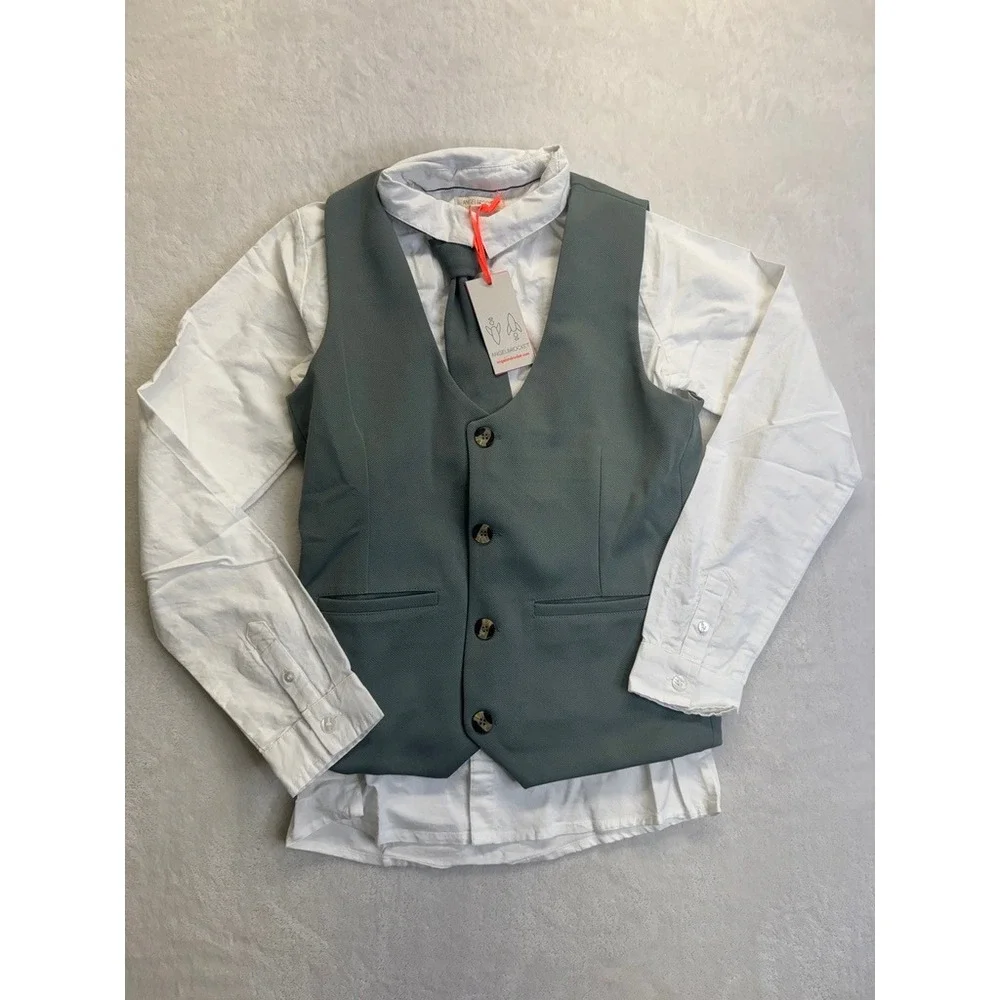 Angel Rocket Waistcoat Set‎ Kids 13Y Green Benjamin Smart Vest Shirt Tie